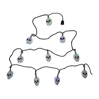 Kurt Adler Ul 10-light Rgb Led Glitter Skull String Lights In White