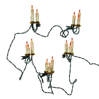 Kurt Adler Ul 15-light Triple Candle Extended Light Set W/ Ivory Candle Shaft, Gold Wax & Amber Bulbs In Clear