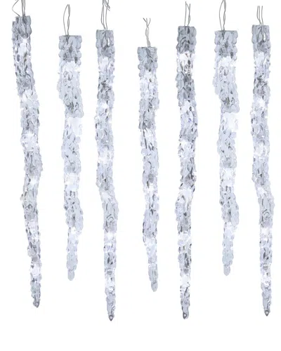 Kurt Adler Ul 60-light Dual Color Pure White/warm White Led 12pc Icicle String Light Set In Silver
