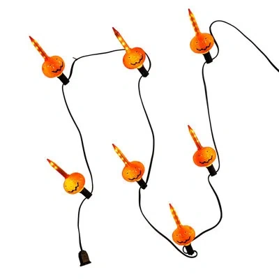 Kurt Adler Ul 7-light Led Pumpkin Streaming String Light Set In Orange