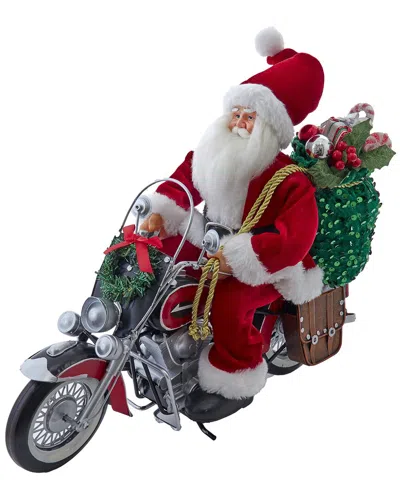 Kurt Adler Whimsical 14-inch Kringles Motorcycle Santa With Giftbag In Multi