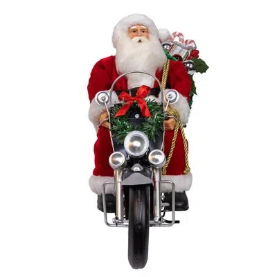 Kurt Adler Whimsical 14-inch Kringles Motorcycle Santa With Giftbag In Red