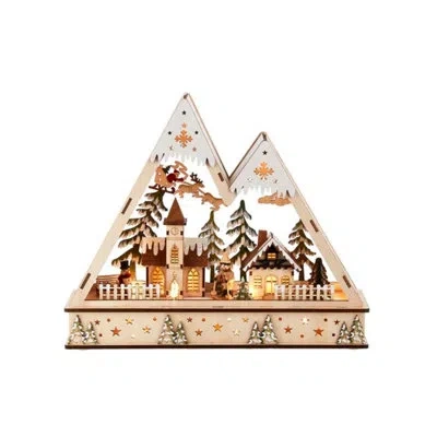 Kurt Adler Wooden Light Up Mountain Village With Santa In Gold