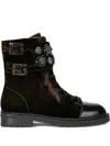 Kurt Geiger 30mm Stoop Crystal-floral Buckled Combat Boots In Animal Print