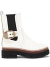 Kurt Geiger Womens  London Mayfair Buckle-embellished Leather Chelsea Ankle Boots In White
