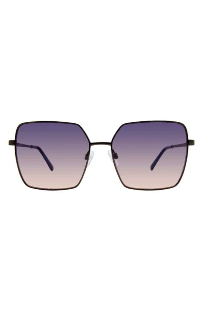 Kurt Geiger 58mm Square Sunglasses In Metal Crystal Blue/ Navy Nude