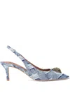 Kurt Geiger Womens Belgravia Eagle-embellished Heeled Denim Slingbacks In Blue