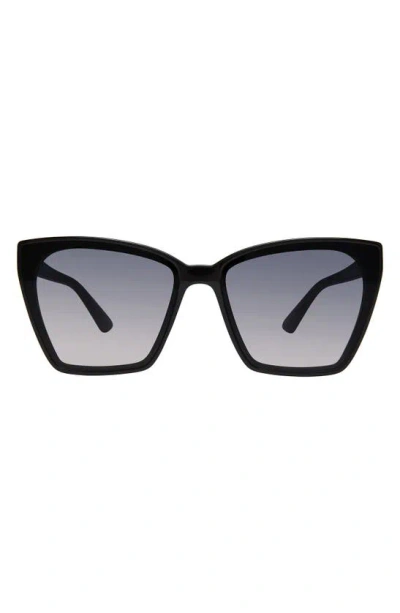 Kurt Geiger 64mm Cat Eye Sunglasses In Black Crystal Fuchsia / Smoke
