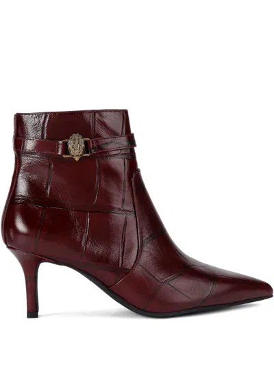 Kurt Geiger Leather Croc-print Kensington Ankle Boots In Burgundy