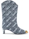 Kurt Geiger Denim Crystal-embellished Regent Boots In Blue