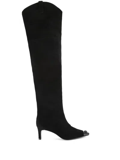 Kurt Geiger Womens  London Regent Eagle-head Suede Over-the-knee Boots In Black
