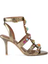 Kurt Geiger Womens Bronze Com Octavia High Crystal-embellished Metallic-leather Heeled Sandals In Brown