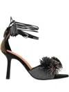 Kurt Geiger 90mm Pom Pom Embellished Ankle-tie Sandals In Black