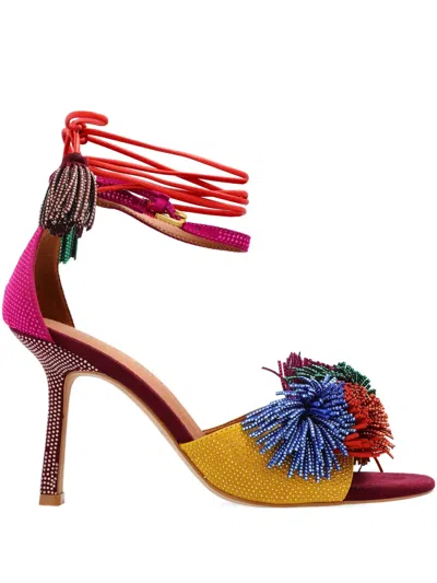 Kurt Geiger 90mm Pom Pom Embellished Ankle-tie Sandals In Multi