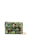 Kurt Geiger Ornate Green Floral Jacquard Shoulder Bag With Gold Accents In Brown