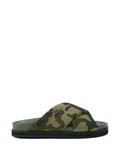 Kurt Geiger Baron Camouflage Crossed Straps Sandals In Green