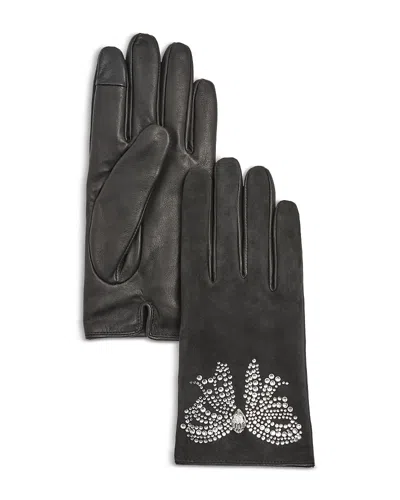 Kurt Geiger Belgravia Bow Leather Gloves In Black