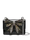 Kurt Geiger Bow-embellished Patent-leather Cross Body Bag In Black
