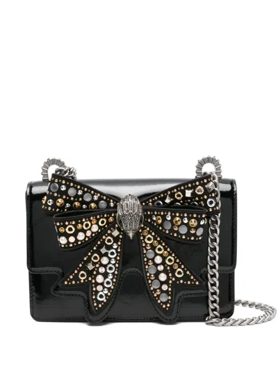 Kurt Geiger Bow-embellished Patent-leather Cross Body Bag In Black