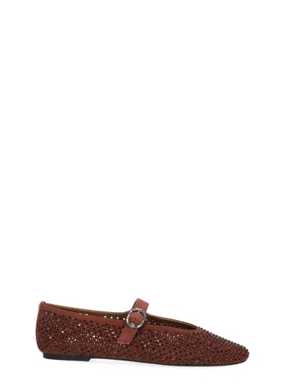 Kurt Geiger Burgundy Mayfair Rhinestone Perforated Flats In Black