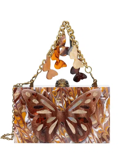 Kurt Geiger Butterfly-embellished Marbled Clutch Bag In White