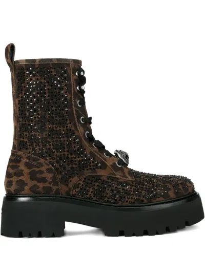 KURT GEIGER CHELSEA PERF LEOPARD-PRINT CRYSTAL-EMBELLISHED BOOTS