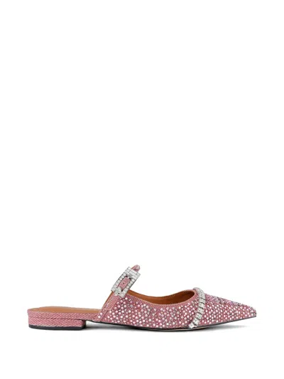 Kurt Geiger Crystal Buckle Flat Mules In Pink