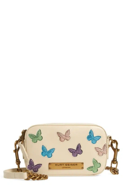 Kurt Geiger Crystal Butterfly Leather Crossbody Bag In Natural