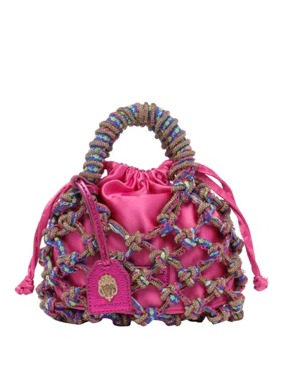 Kurt Geiger Crystal-embellished Macramé Mini Bag In Pink