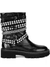 Kurt Geiger Crystal-embellished Multi-strap Biker Boots In Black