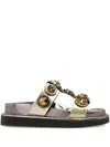 Kurt Geiger Leather Orson Crystal Sandals In Gray