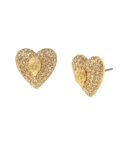 Kurt Geiger Crystal Gold-tone Heart Signature Eagle Stud Earrings In Yellow