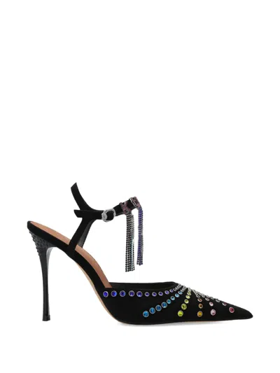 Kurt Geiger Crystal Pointed Suede Heeled Pumps In Black