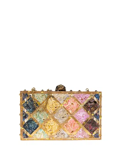 Kurt Geiger Crystal Quilted Box Clutch Bag In Neutral