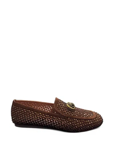 Kurt Geiger Crystal-embellished Eagle-plaque Loafers In Brown