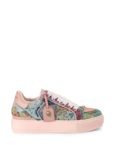Kurt Geiger Crystal-embellished Floral-print Sneakers In Yellow