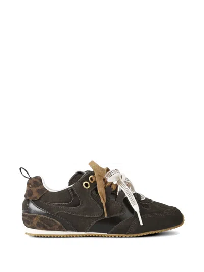 Kurt Geiger Crystal-embellished Leopard-print Sneakers In Brown