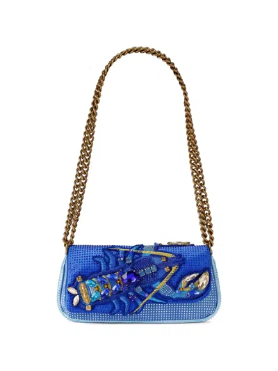 Kurt Geiger Crystal-embellished Lobster-patch Shoulder Bag In Blue