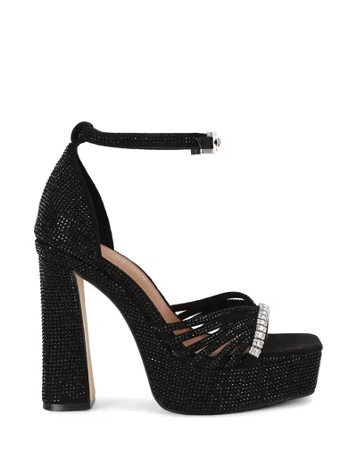 Kurt Geiger Womens Black Crystal-strap Platform-heel Woven Sandals In Multi