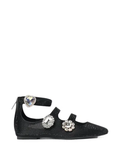 Kurt Geiger Crystal-embellished Pointed-toe Flat-pumps In Black