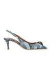 Kurt Geiger Womens Belgravia Eagle-embellished Heeled Denim Slingbacks In Blue