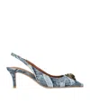 Kurt Geiger Womens Belgravia Eagle-embellished Heeled Denim Slingbacks In Blue