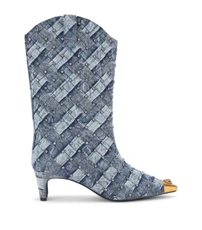 KURT GEIGER DENIM CRYSTAL-EMBELLISHED REGENT BOOTS