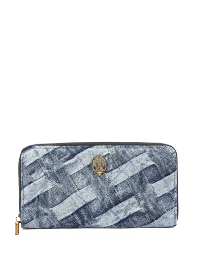 Kurt Geiger Denim Weave Zip-around Wallet In Blue