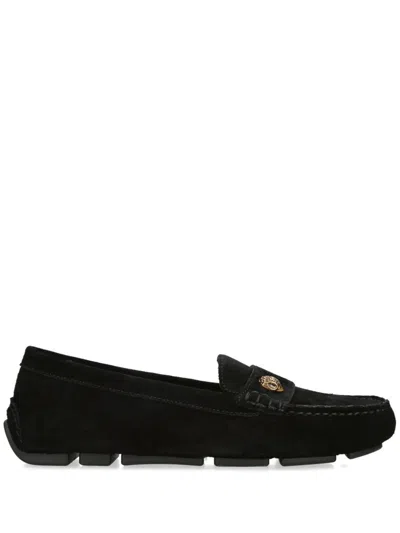 Kurt Geiger Eagle-embellished Slip-on Suede Driver Shoes In Black