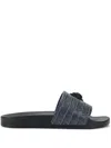 Kurt Geiger Leather Croc-embossed Eagle Slides In Blue