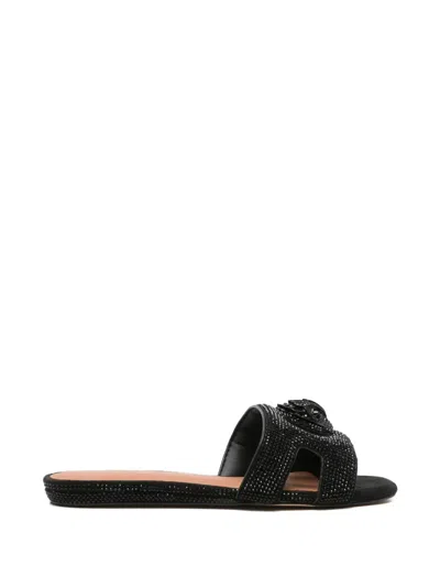 Kurt Geiger Eagle-head Crystal-embellished Sandals In Black