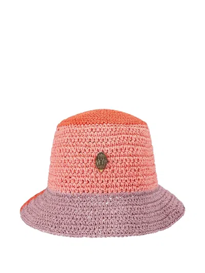 Kurt Geiger Eagle-plaque Raffia Bucket Hat In Pink
