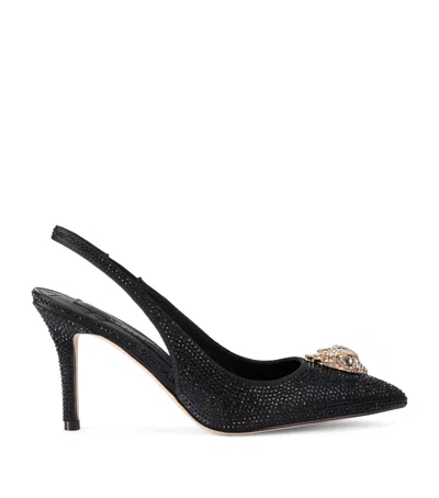 Kurt Geiger London Womens Black Belgravia Crystal-embellished Eagle-head Patent Sling Back Sandals