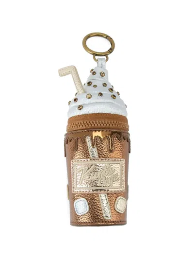 Kurt Geiger Embellished Coffee Cup Keyring In Brown